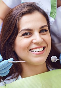 Closeup of woman smiling during dental checkup