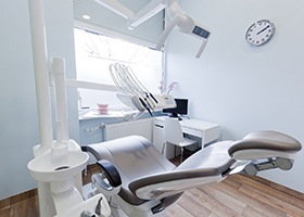 Empty dental chair in hi-tech, modern office