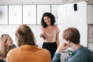 person speaking during a meeting