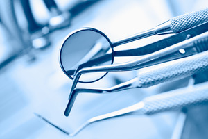 Close-up of instruments used during a dental checkup